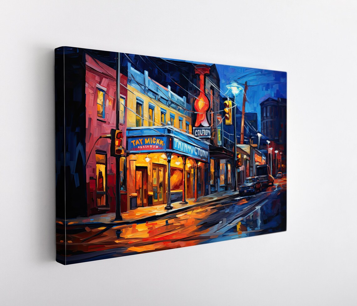 Neon Honky Tonk Bar Street at Night Music Nightlife Art Poster - Image 5
