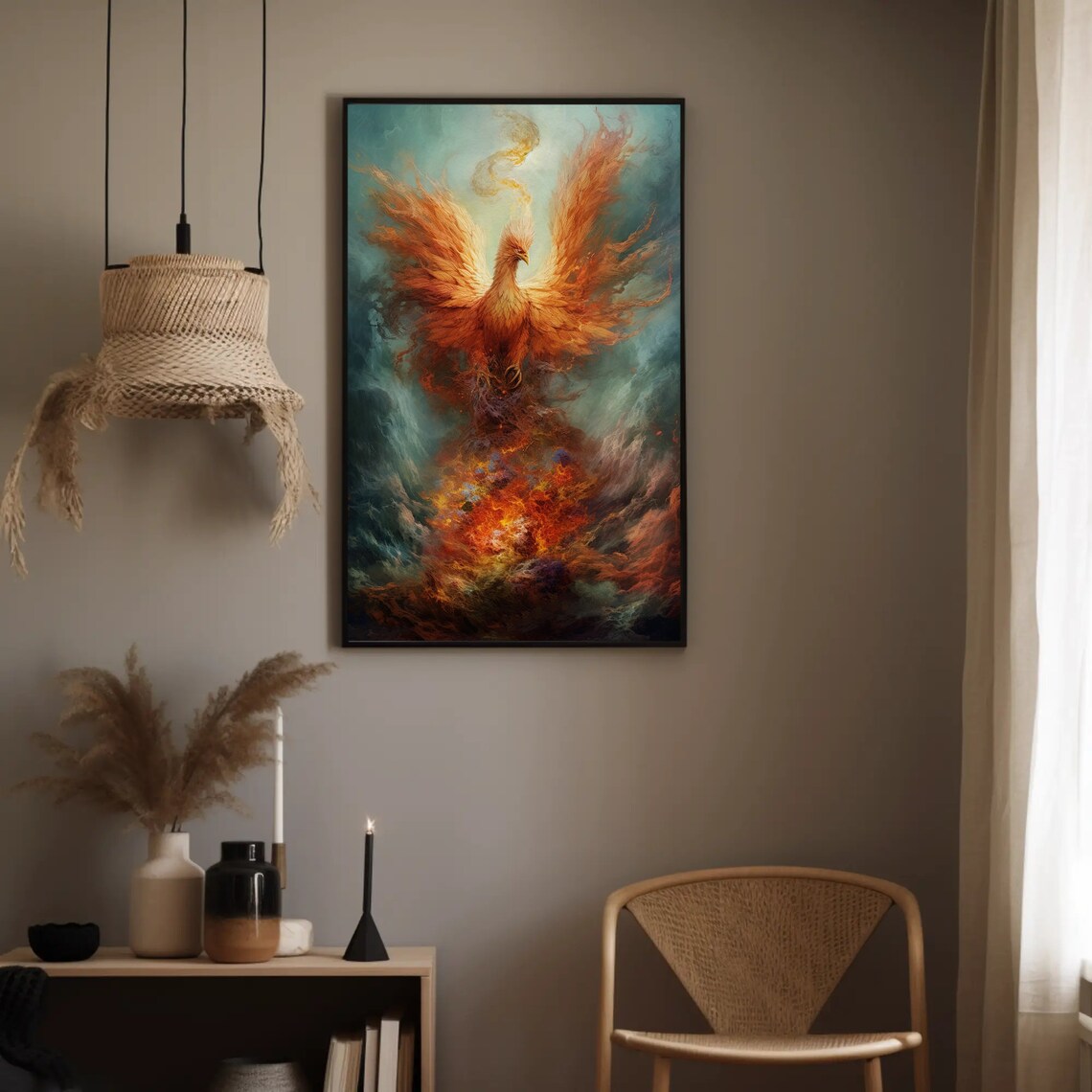 Fire and Water Phoenix Fantasy Wall Art Print - Image 2