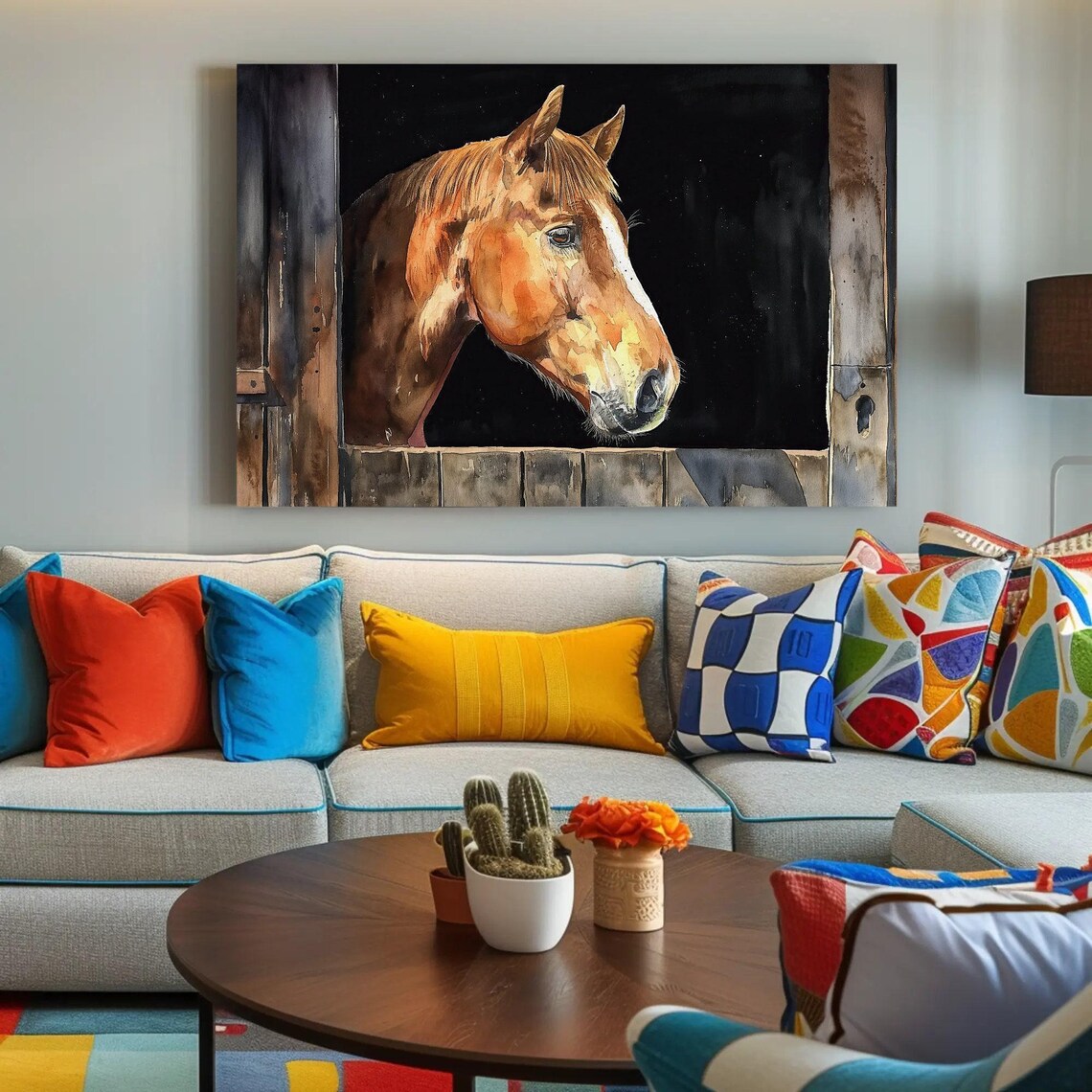 Chestnut Horse Looking Out Of Stable Watercolor Rustic Equine Poster - Image 3