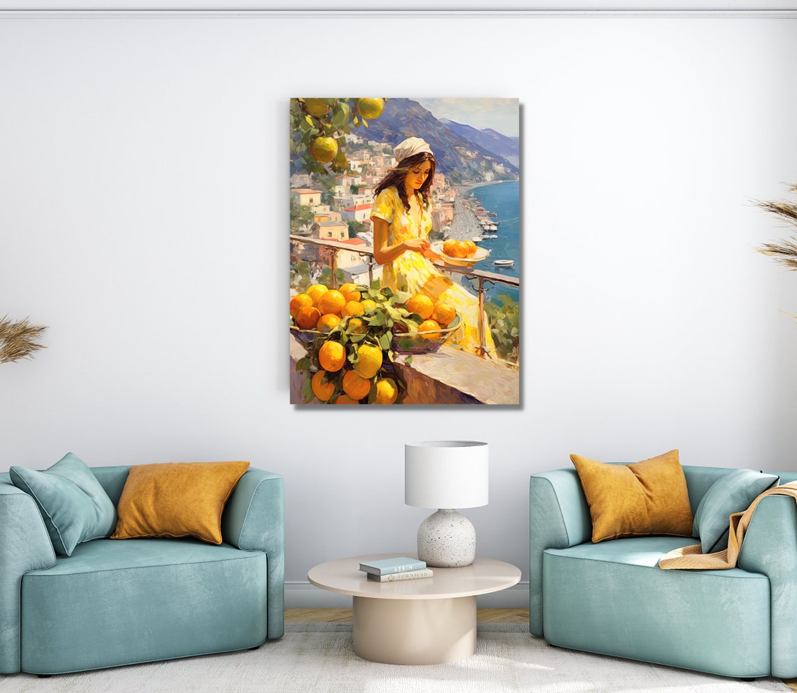 Italian Woman Picking Lemons Overlooking Amalfi Coast Poster - Image 3