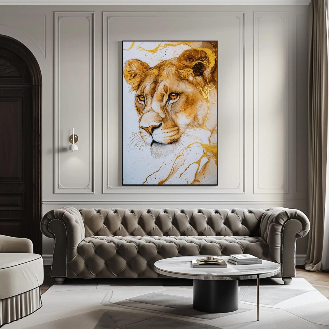 Golden Lioness In Profile Abstract Gold Alcohol Ink Splash Poster - Image 3
