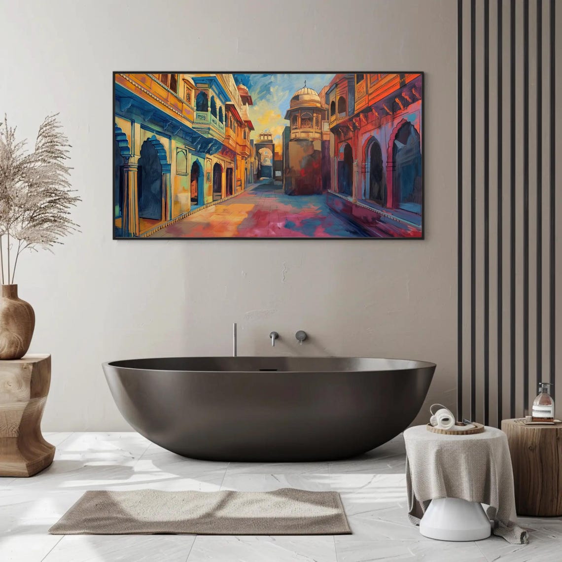 Jaipur Old City Street In Bold Colorful Oil Painting Art Poster - Image 2