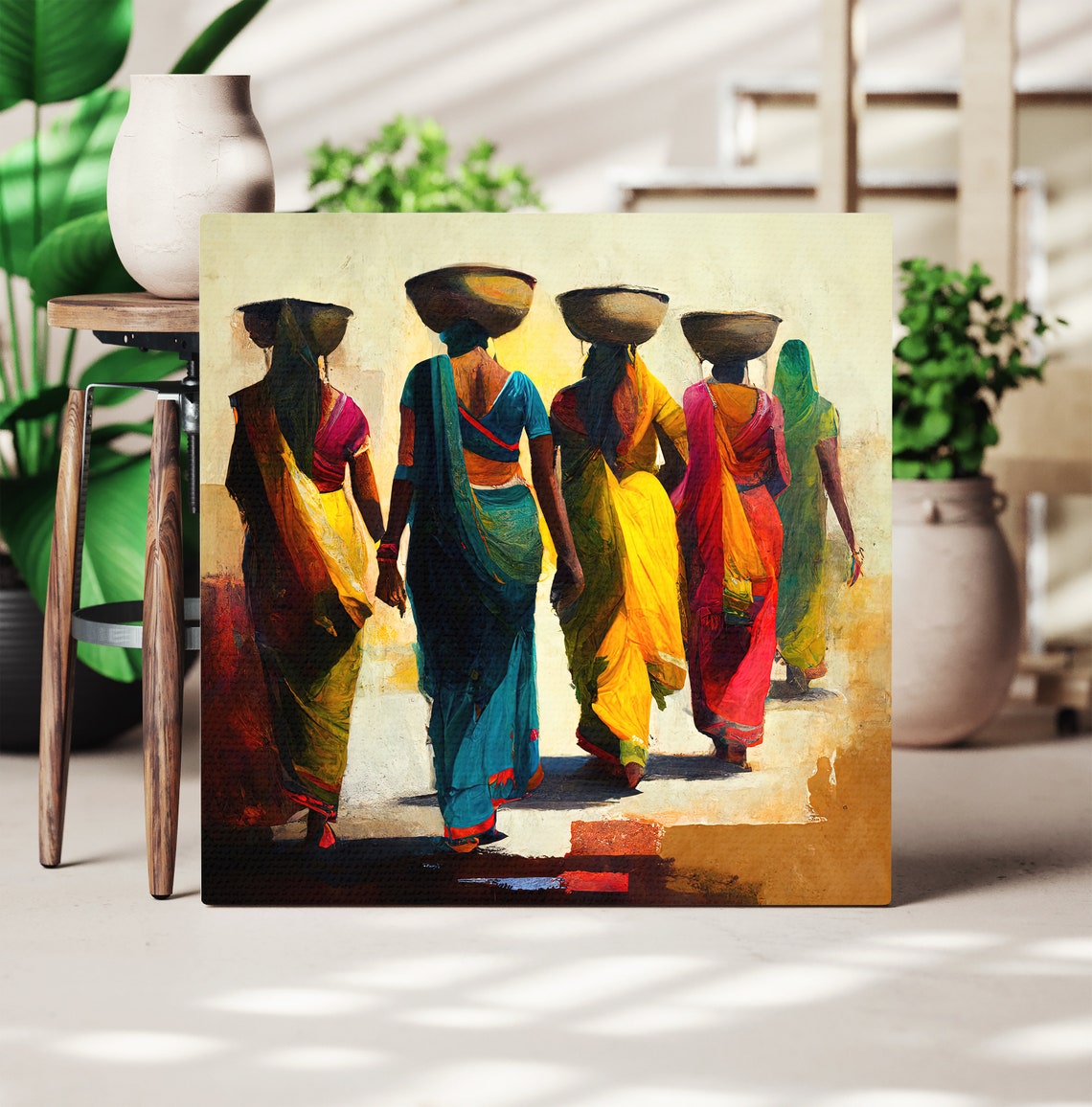 Indian Women In Colorful Saris Carrying Pots Traditional Art Poster - Image 4