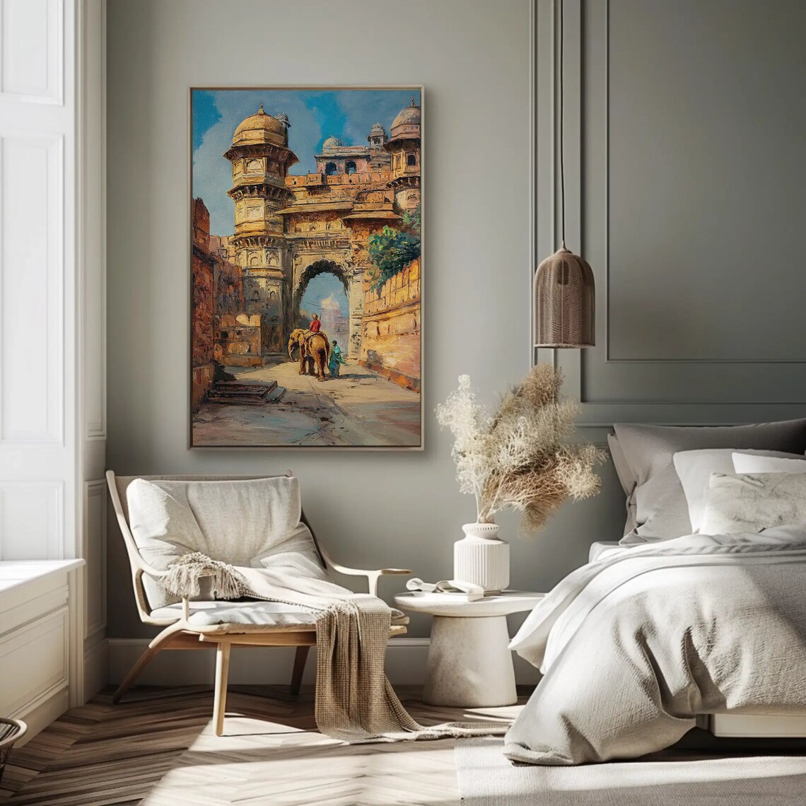 Indian Fort Gateway With Elephant Vintage India Oil Painting Poster - Image 3