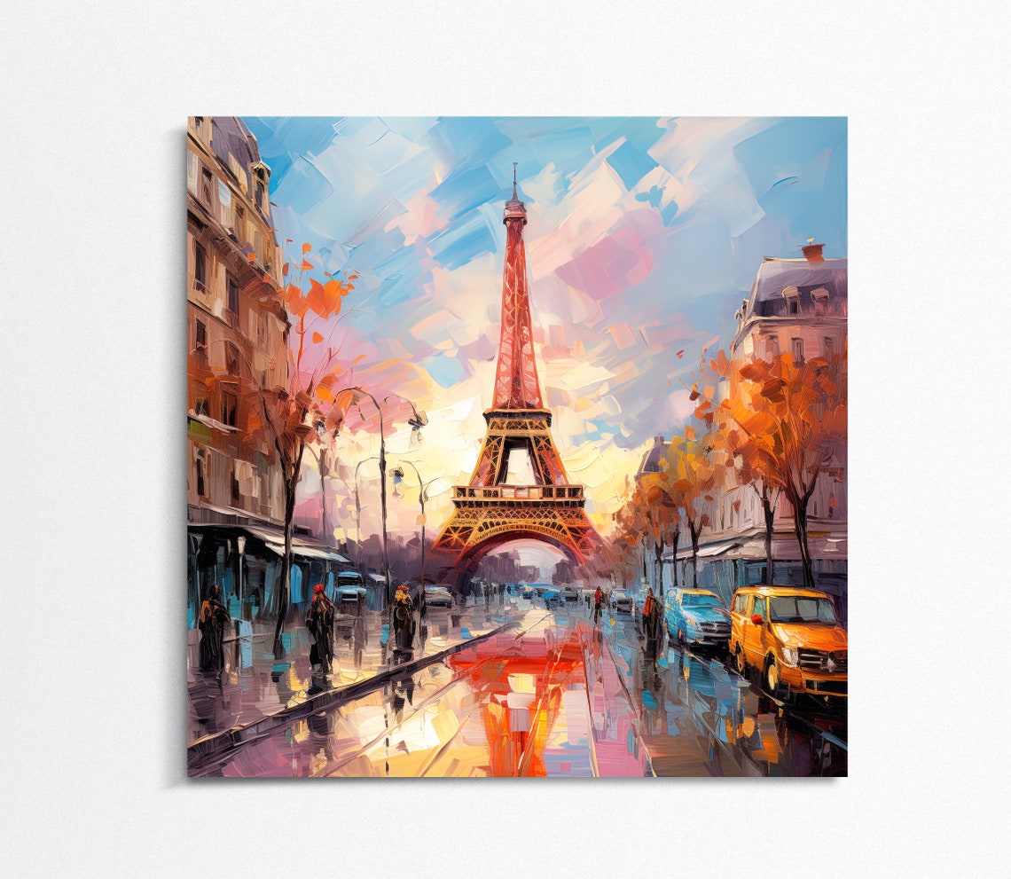 Paris Eiffel Tower Sunlit Street Classic Cars Impressionist Poster - Image 5