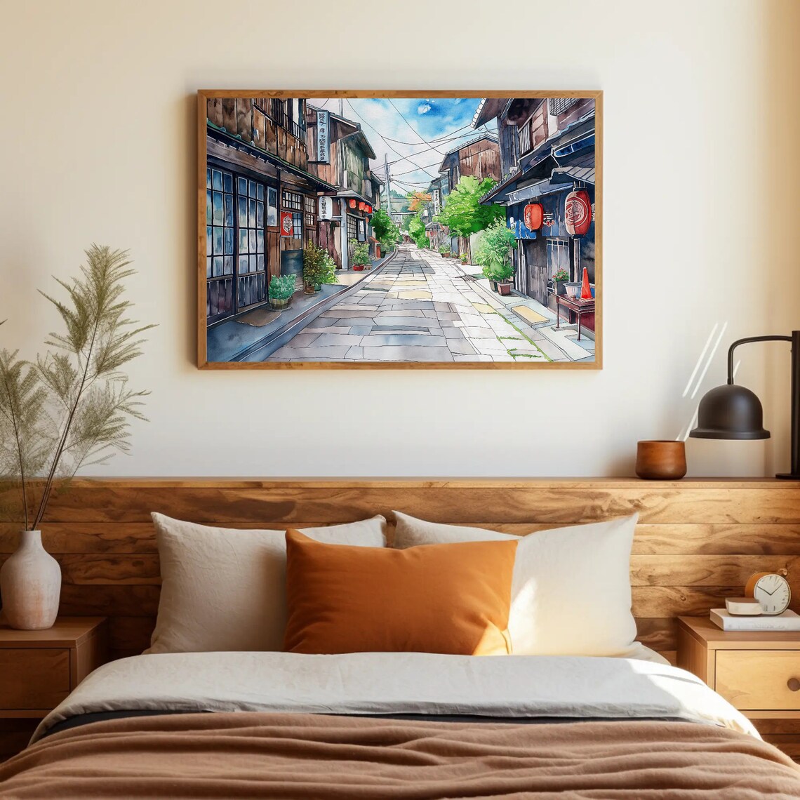 Traditional Japanese Street With Paper Lanterns Watercolor Poster - Image 2