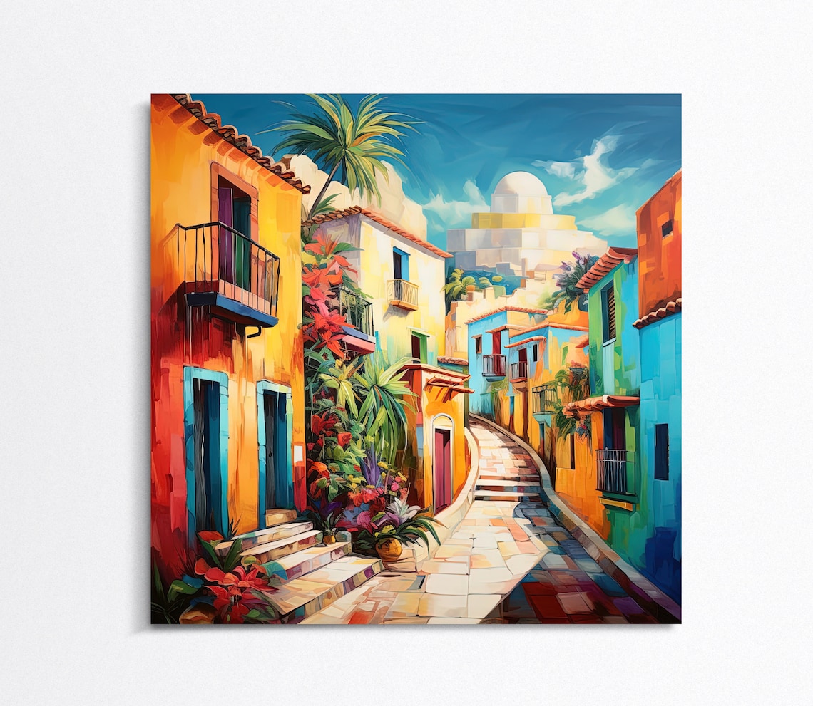 Mexican Colonial Street Leading Up to a Hilltop Church Poster