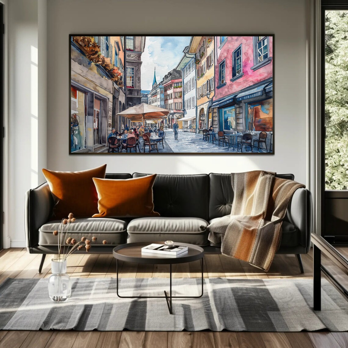 Zurich Switzerland Street Watercolor Scenic Art Print - Image 4