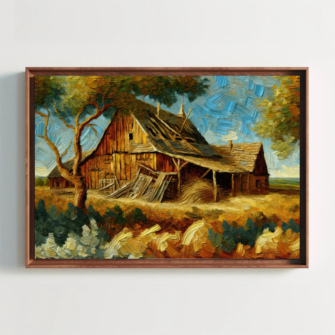Rustic Red Barn In Textured Impasto Countryside Oil Painting Poster