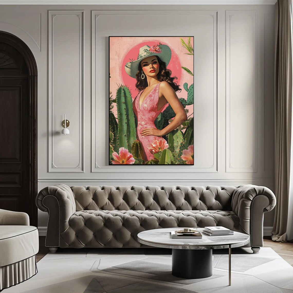 Latina Cowgirl With Cactus and Flowers, Wall Art Print - Image 3