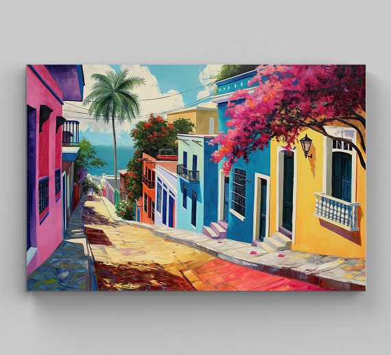 Puerto Rico Colorful Streets, Oil-Painting Art Print