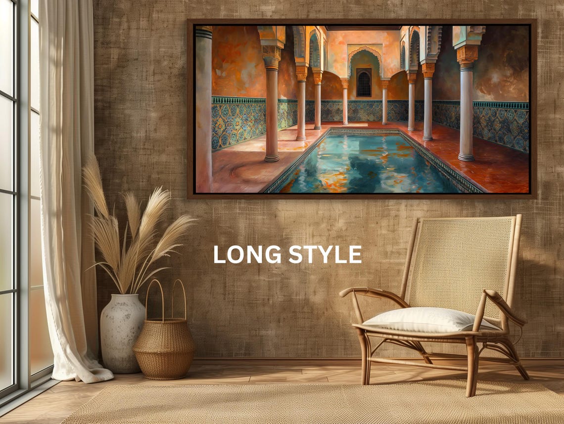 Moroccan Courtyard with Horseshoe Arches and Turquoise Pool Poster - Image 4