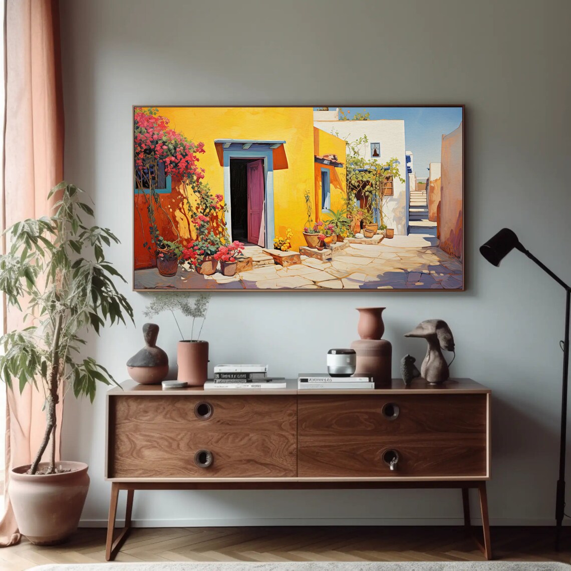Colorful Mexican Street With Yellow House and Flowers Poster - Image 4