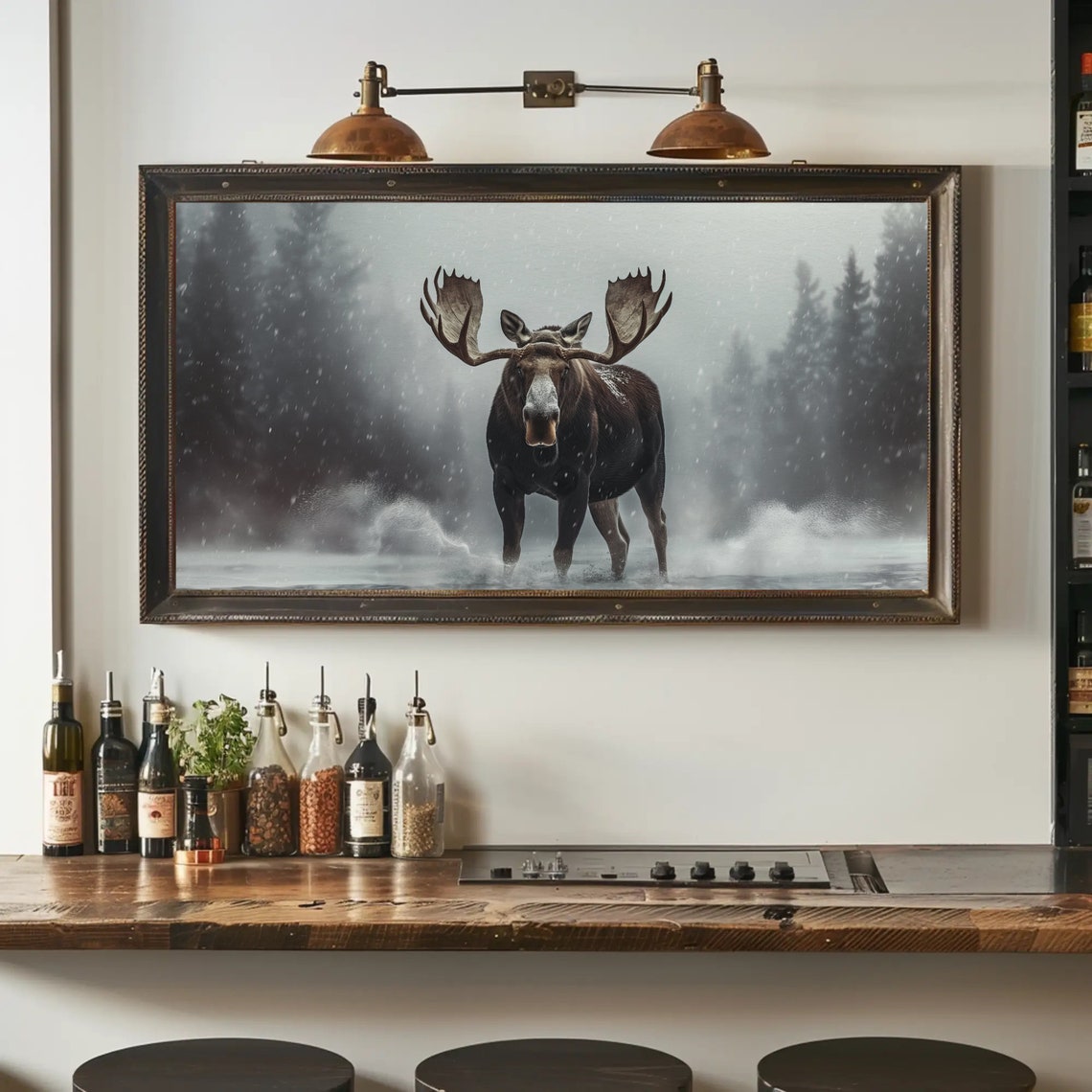 Close Up Moose With Grand Antlers Wading Through Snow Poster - Image 4