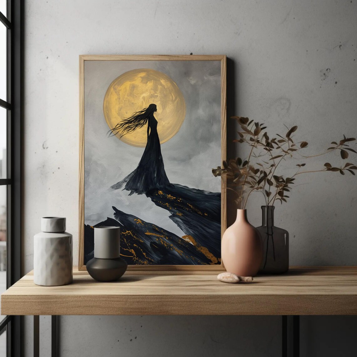 Nyx Goddess Of The Night Silhouette Beneath A Golden Moon Poster - Image 2