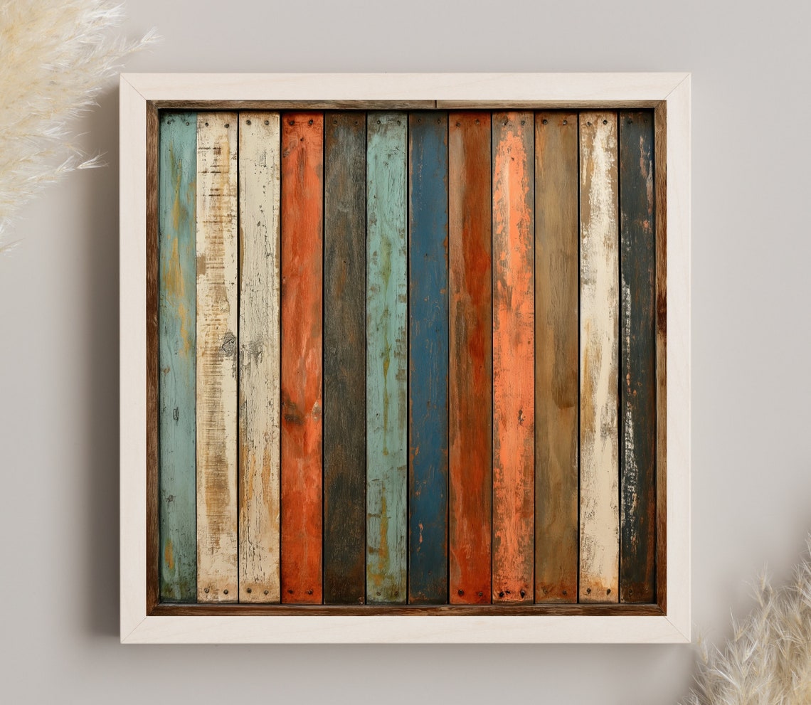 Rustic Multicolor Reclaimed Wood Plank Pattern Abstract Wall Poster - Image 3