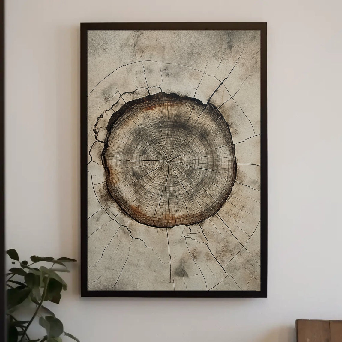 Weathered Tree Ring Slice Monochrome Rustic Nordic Style Poster - Image 2