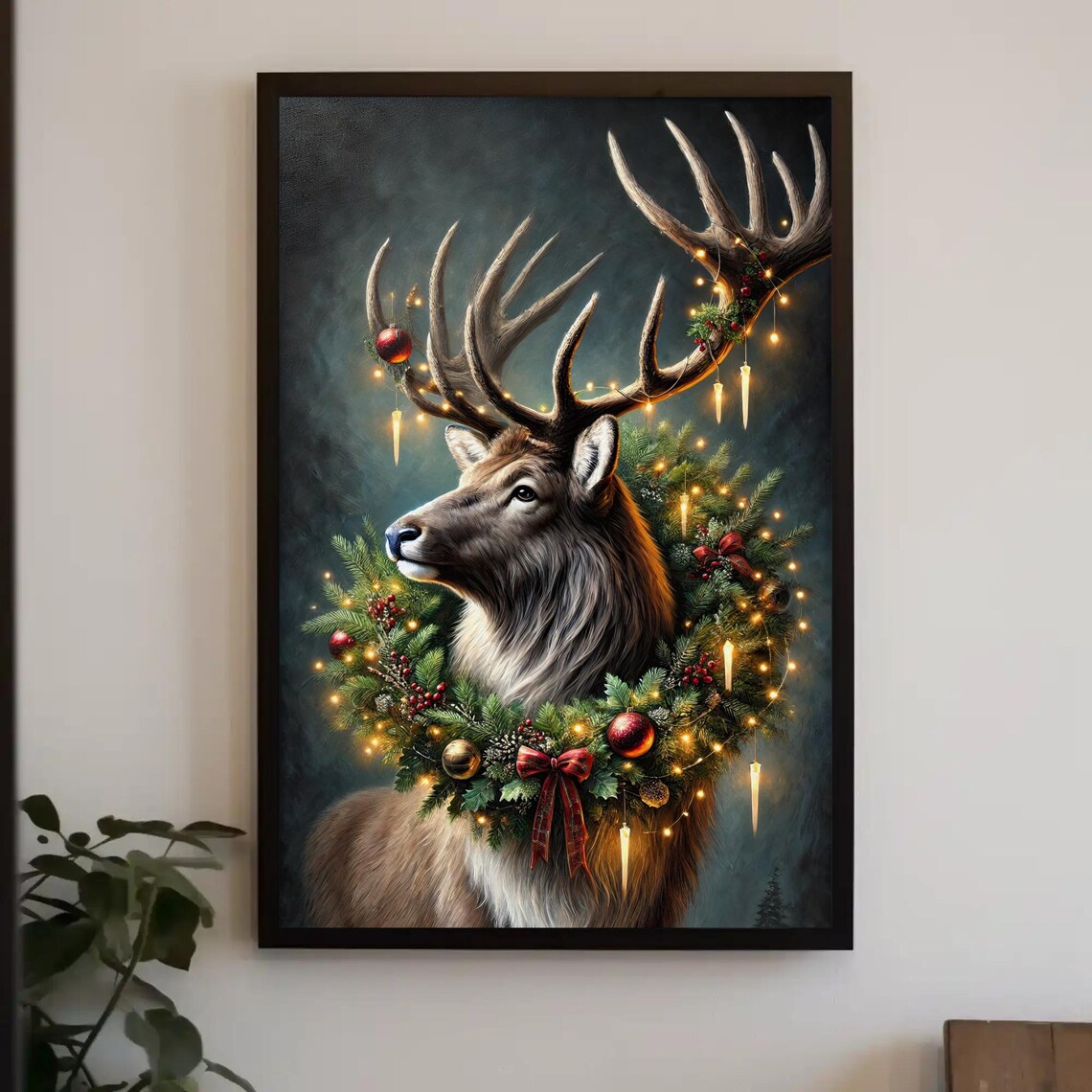 Festive Reindeer Holiday Wall Art Print, Christmas