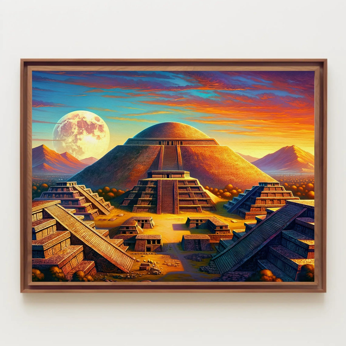 Ancient Teotihuacan Pyramids at Sunset Under a Full Moon Poster - Image 5