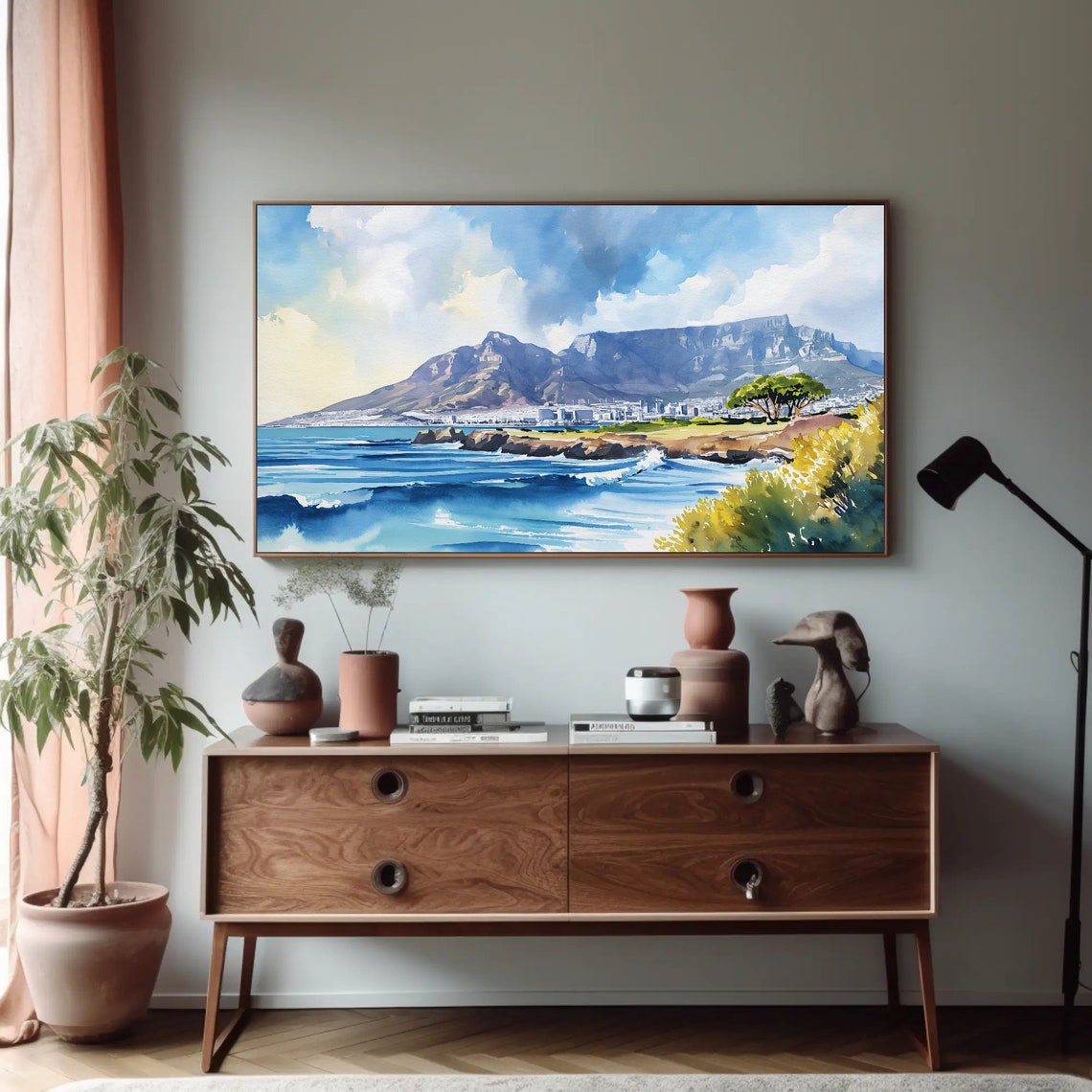 Cape Town Table Mountain Coastline Watercolor Landscape Poster - Image 5