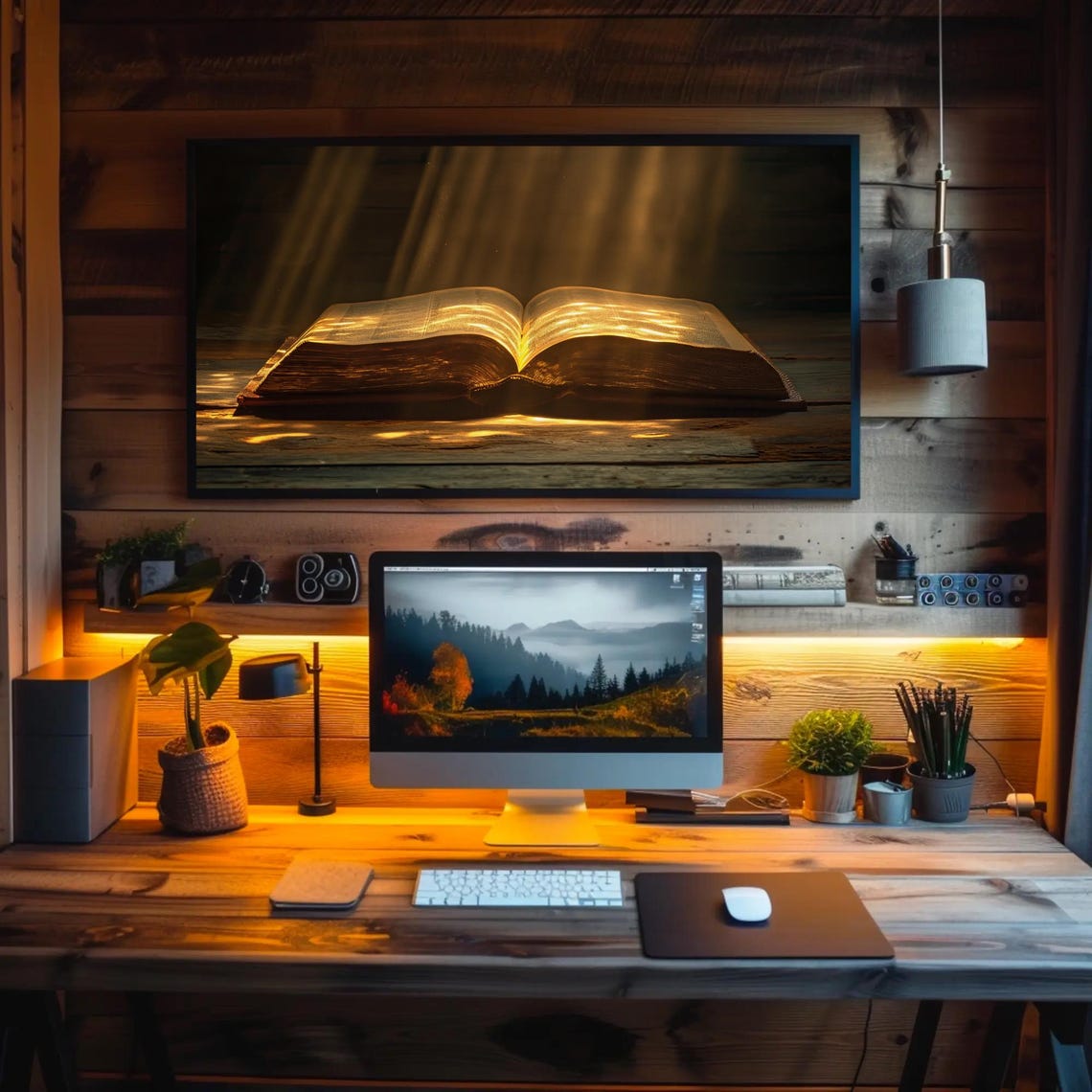 Open Bible Bathed In Golden Rays Of Heavenly Light Art Poster - Image 3