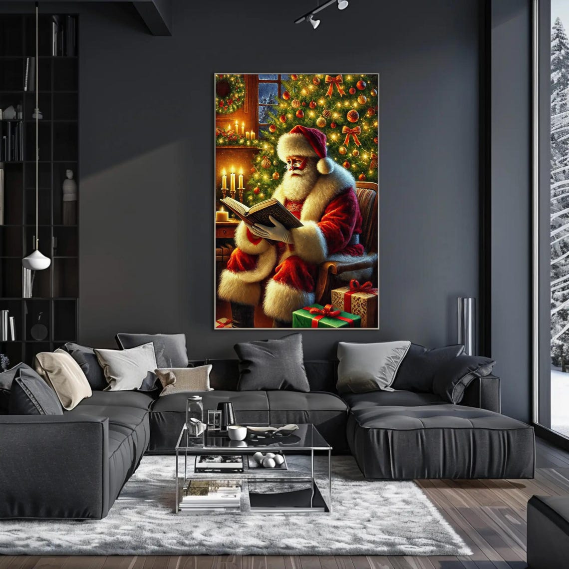 Santa Claus Reading By The Christmas Tree In Firelight Glow Poster - Image 3