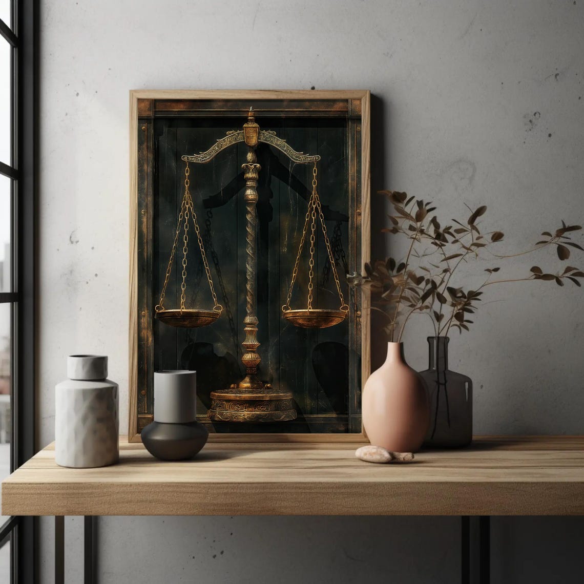 Antique Brass Scales Of Justice Law Office Dark Decor Poster - Image 2