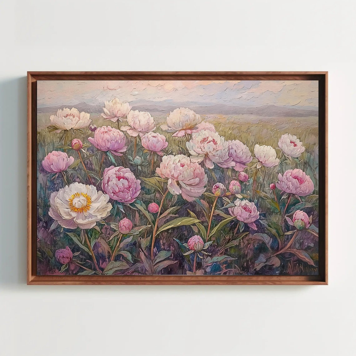 Pink And White Peony Field Impasto Floral Landscape Art Poster