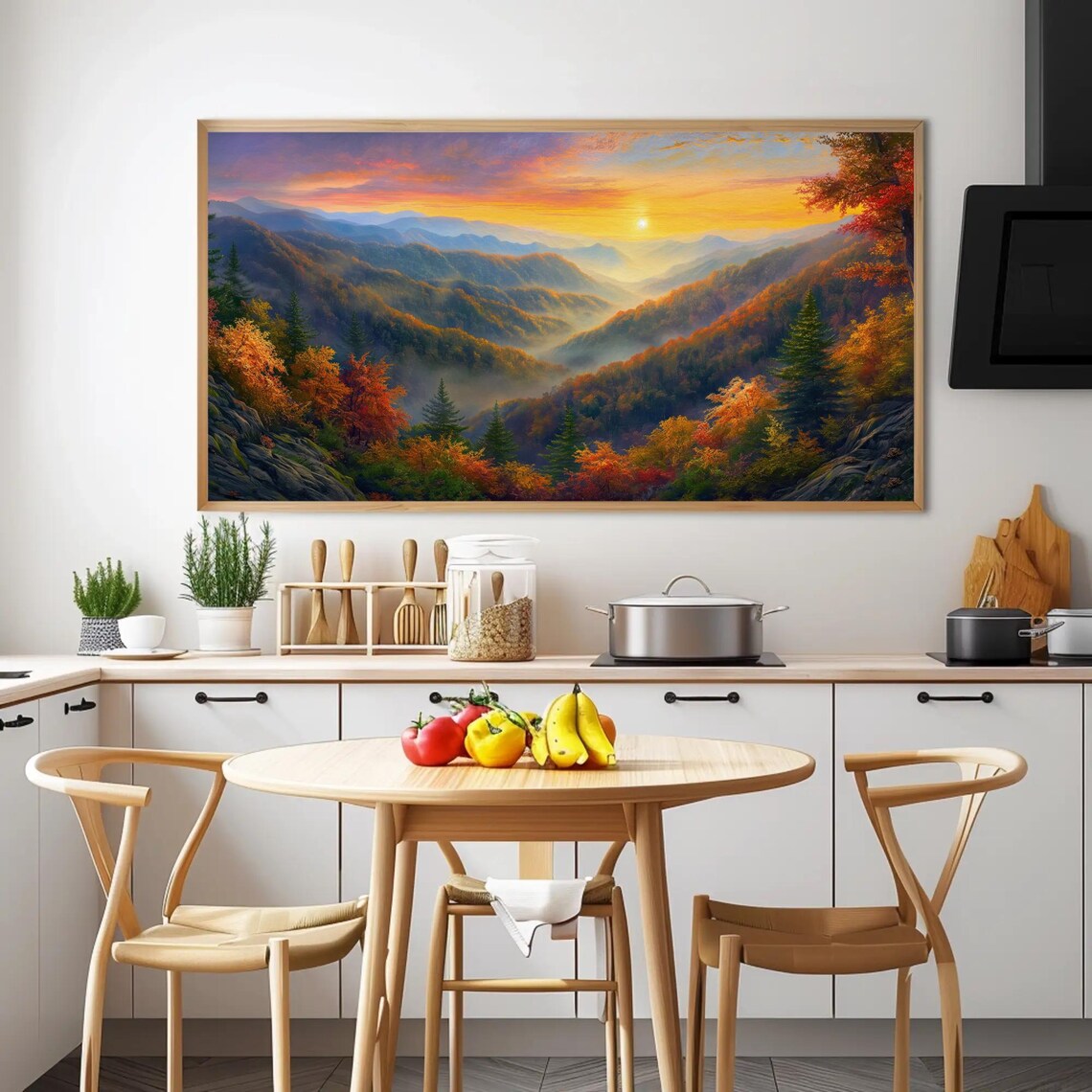 Sunset Valley Autumn Mountain Panorama Landscape Painting Poster - Image 4