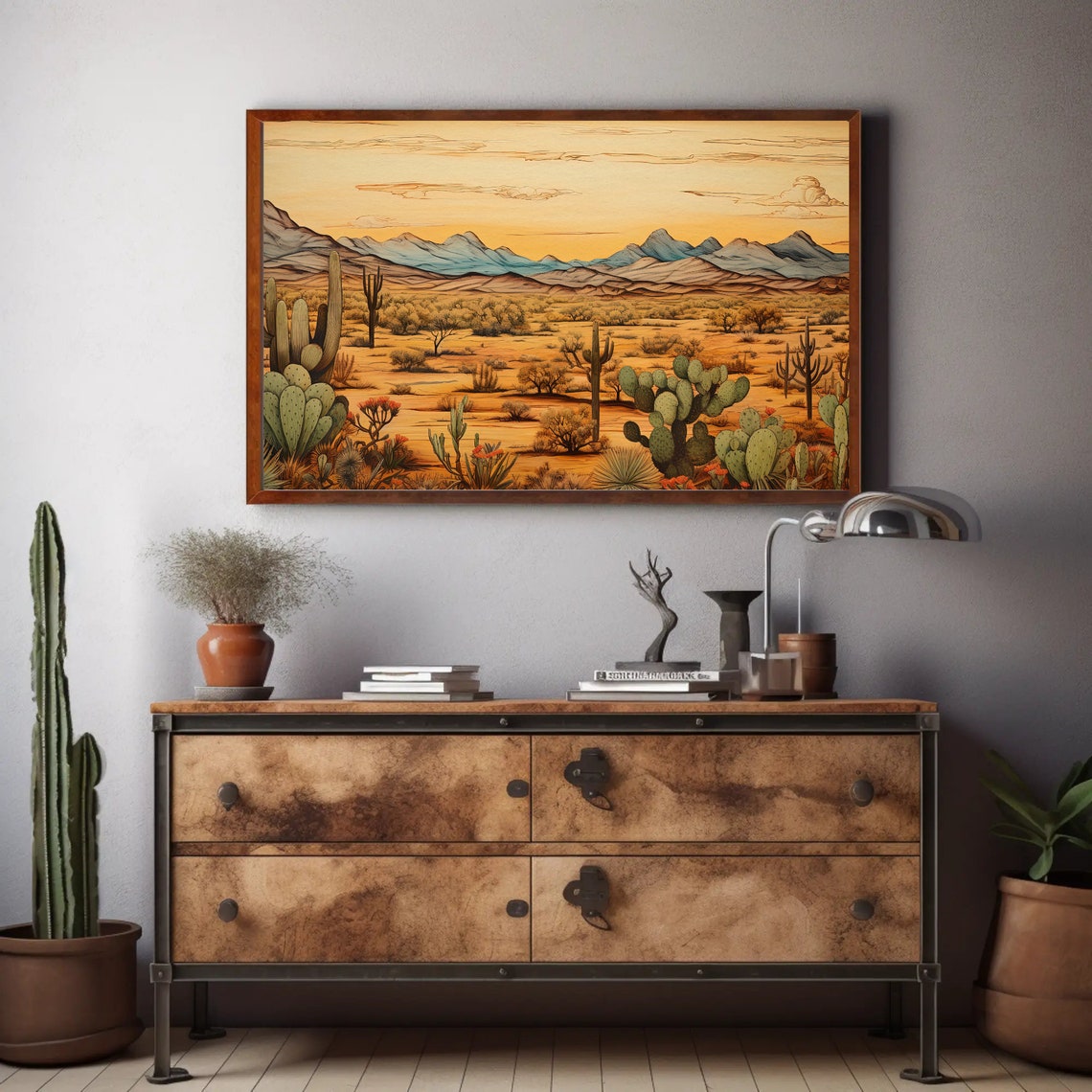 Sonoran Desert Panorama Cacti Mountains Panoramic Landscape Poster - Image 2