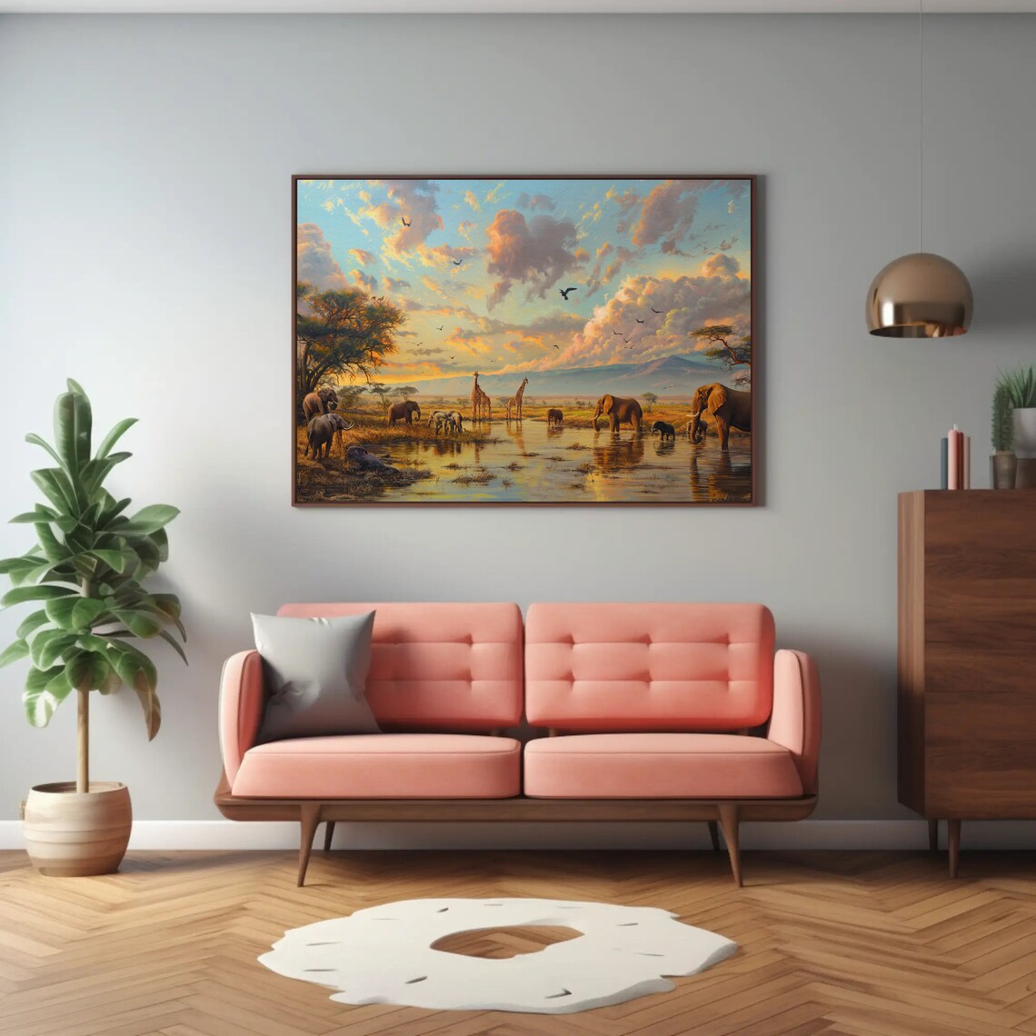 African Savannah Wildlife Oil Painting, Animal Wall Art - Image 3