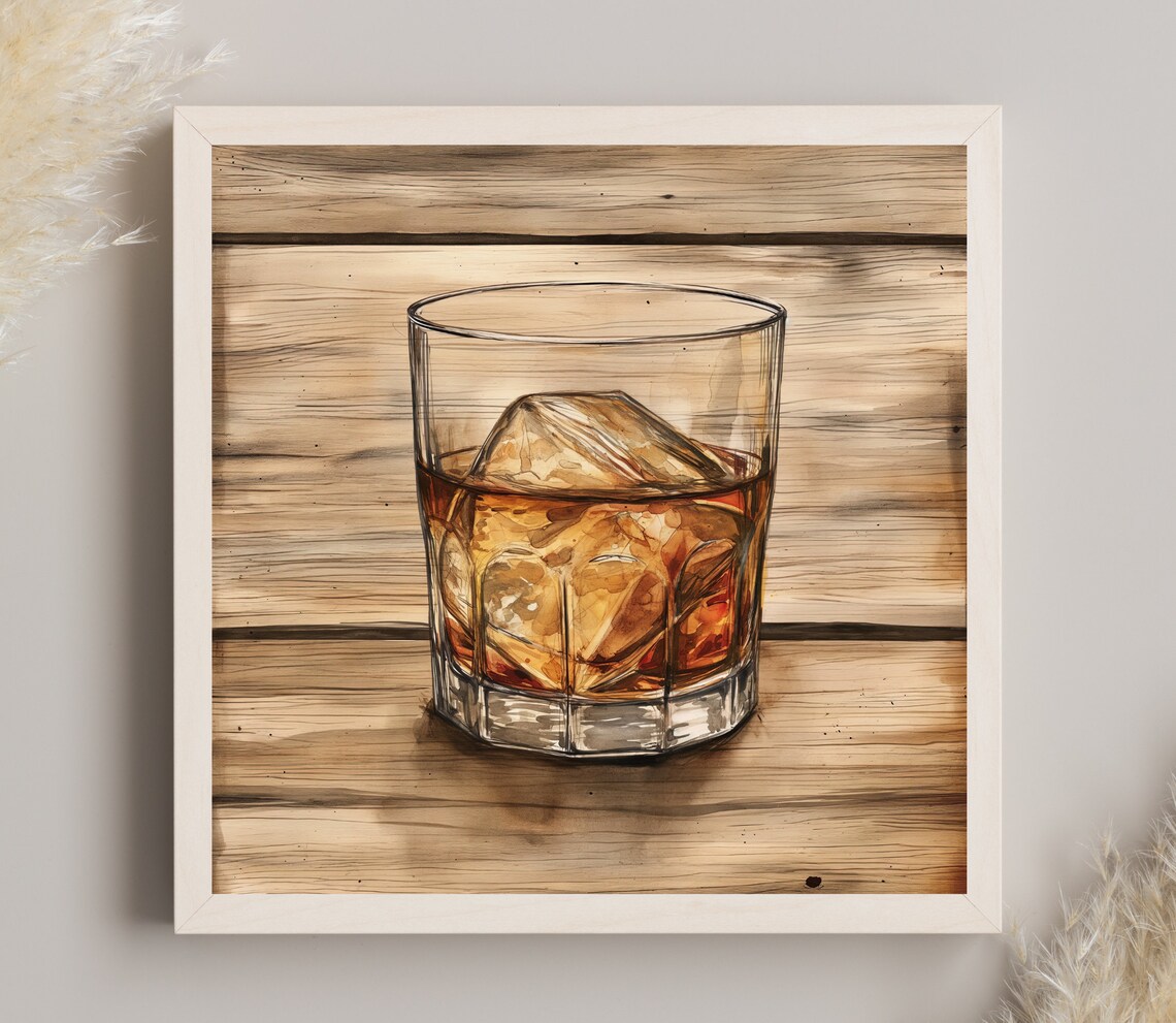 Whisky Glass With Ice On Rustic Wood Vintage Home Bar Decor Poster - Image 3