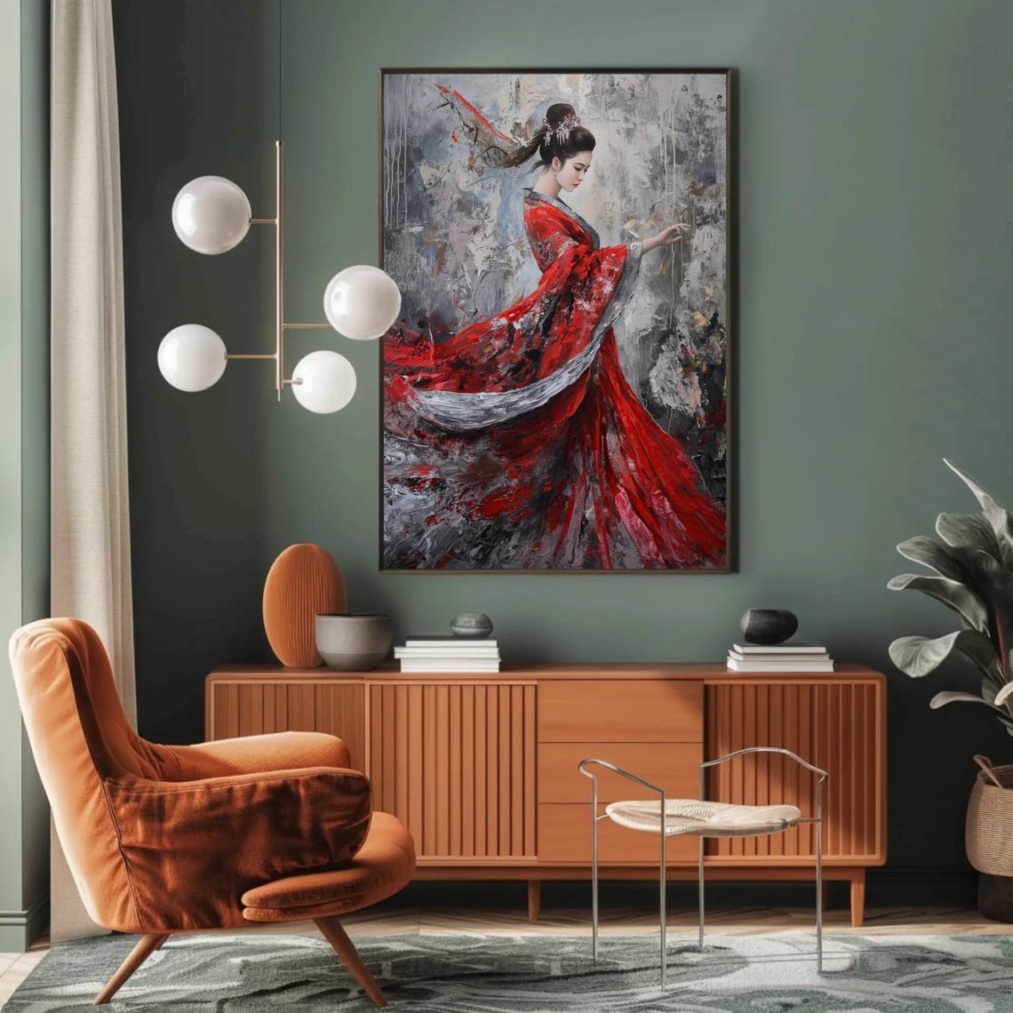 Dancing Chinese Woman In A Flowing Red Hanfu Gown Painting Poster - Image 3