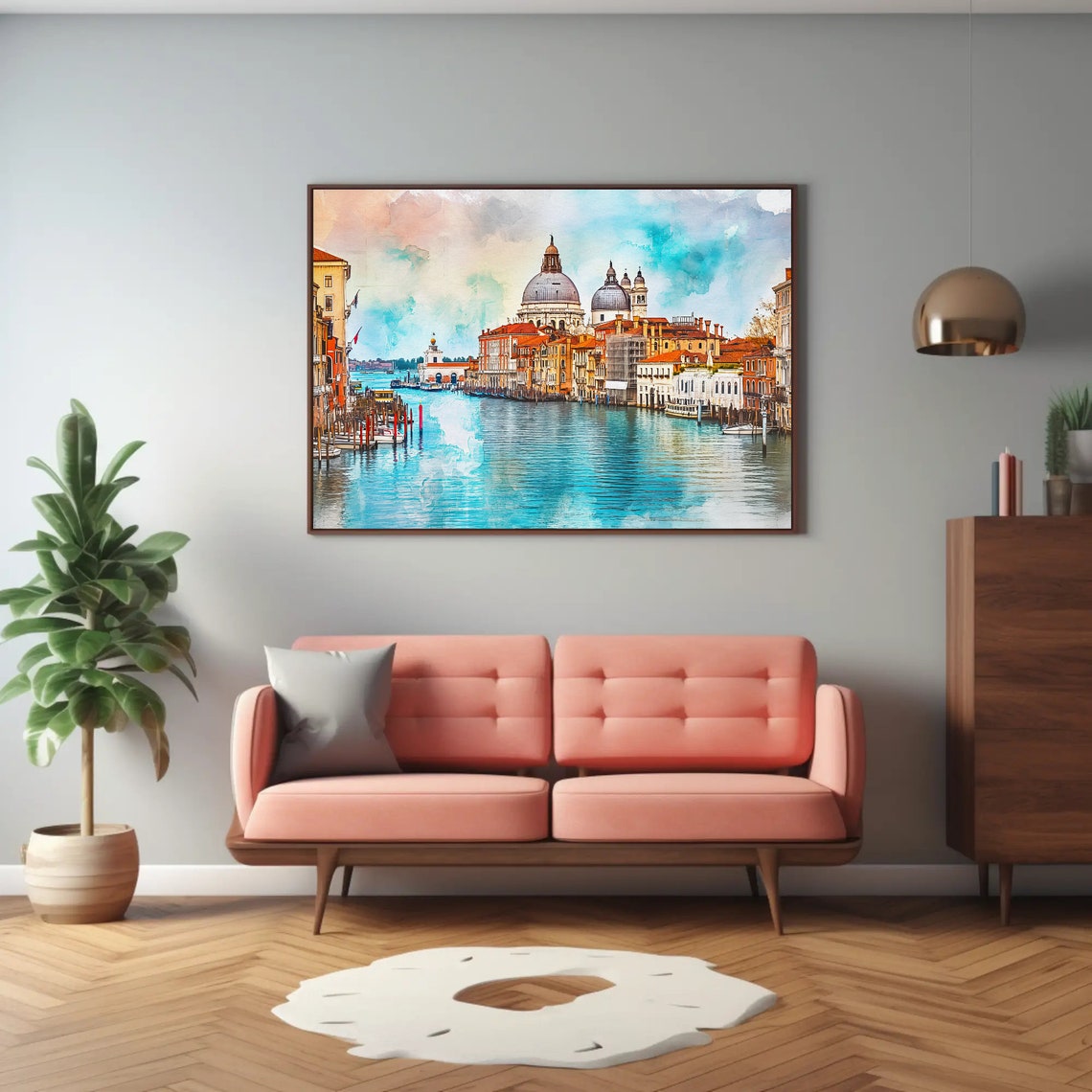 Venice Grand Canal with Basilica Domes Romantic Watercolor Poster - Image 3
