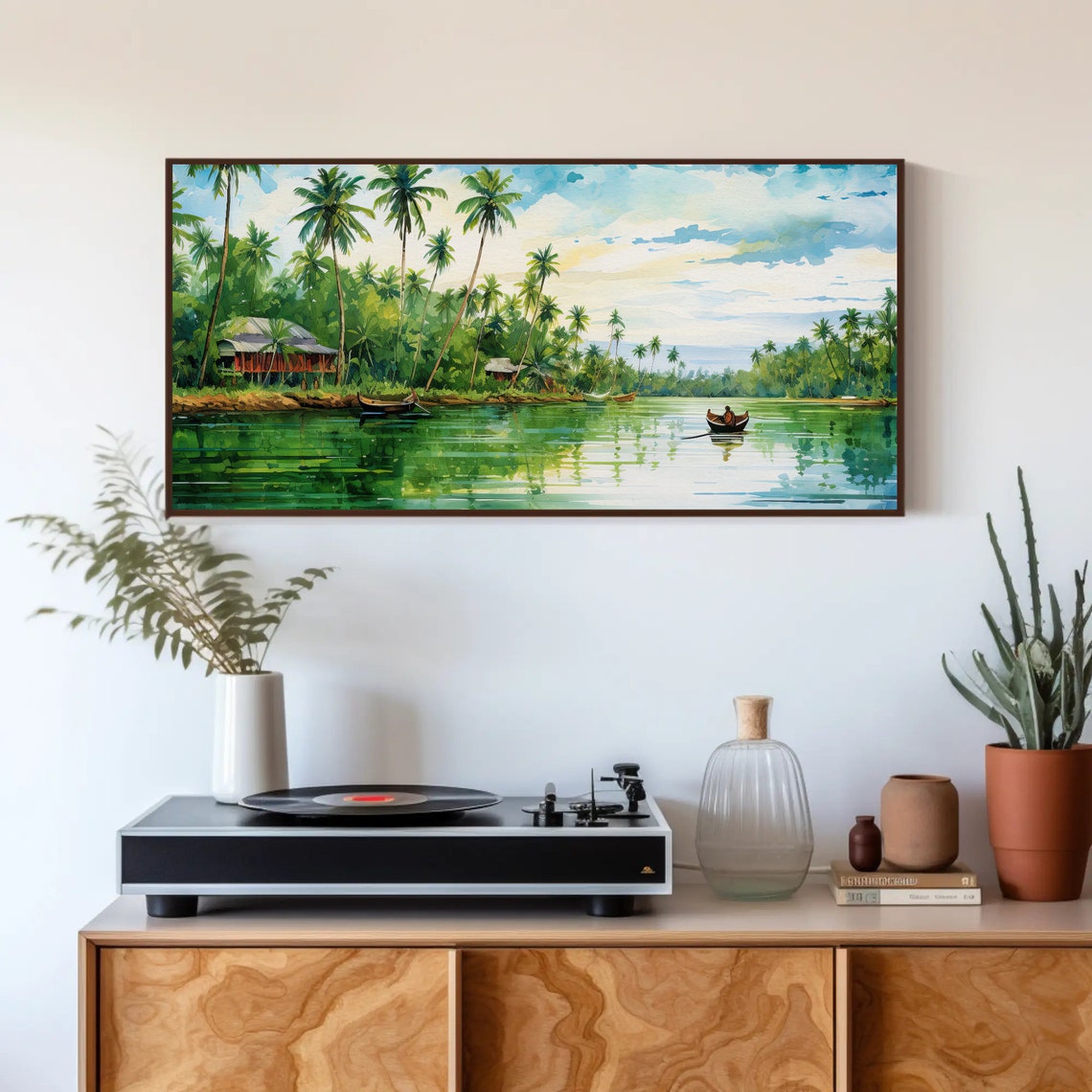 Tropical Backwater River Palm Trees Boats Scenic View Poster - Image 4