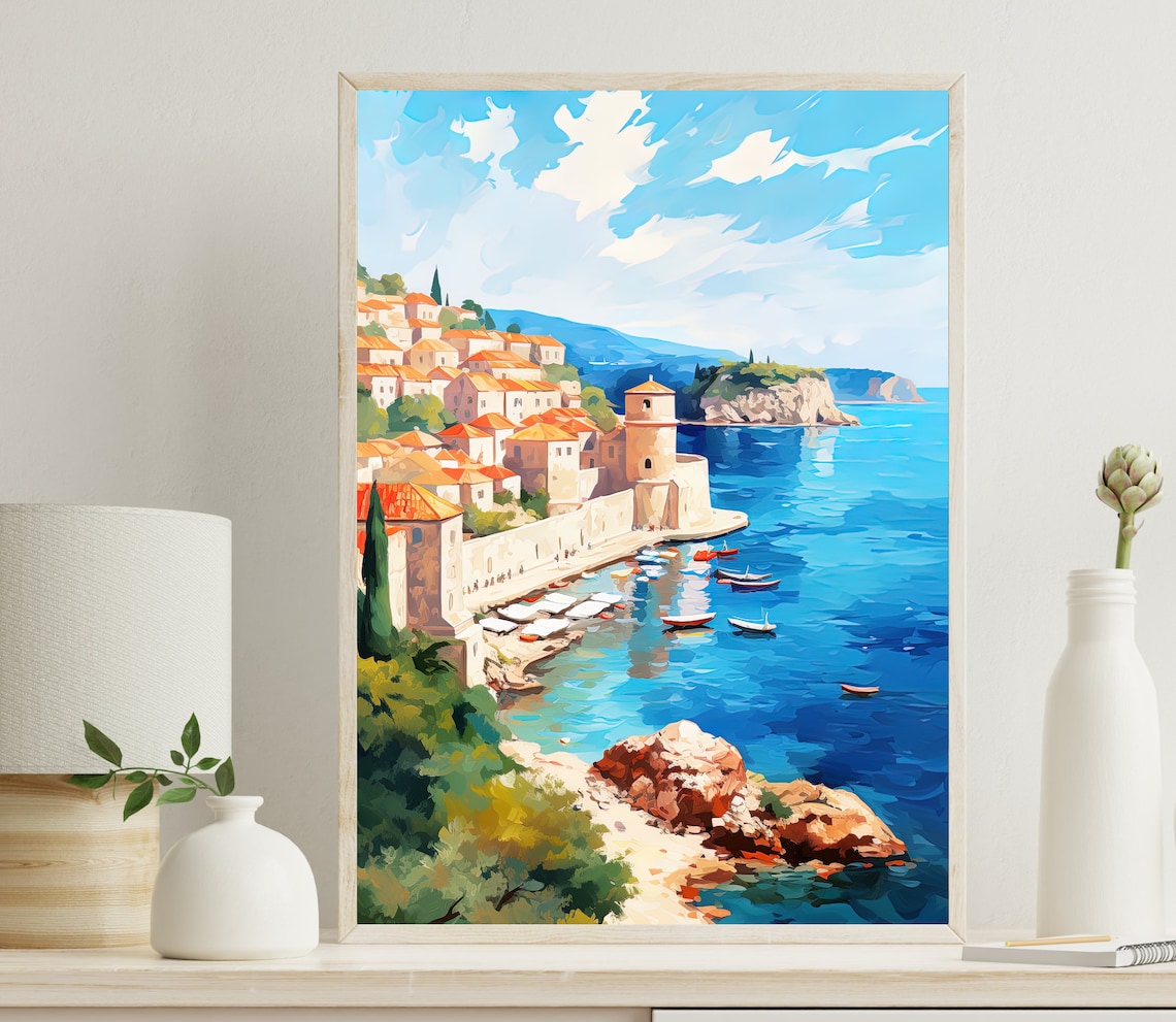 Dubrovnik Old Town City Walls Orange Rooftops Sea View Travel Poster