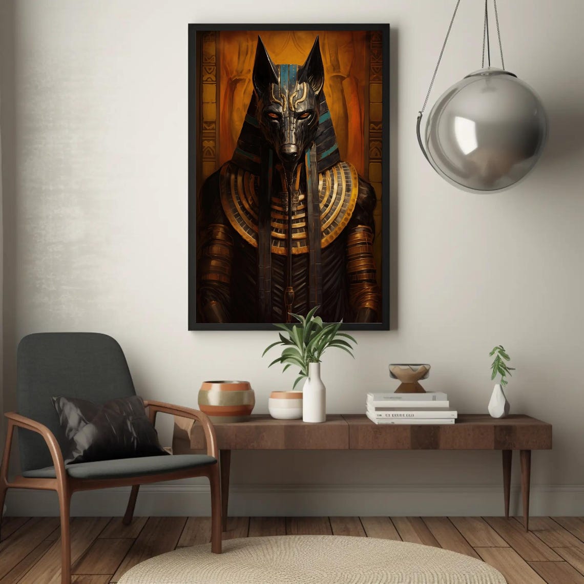 Anubis Egyptian God in Dark Ceremonial Armor with Golden Collar Poster - Image 4