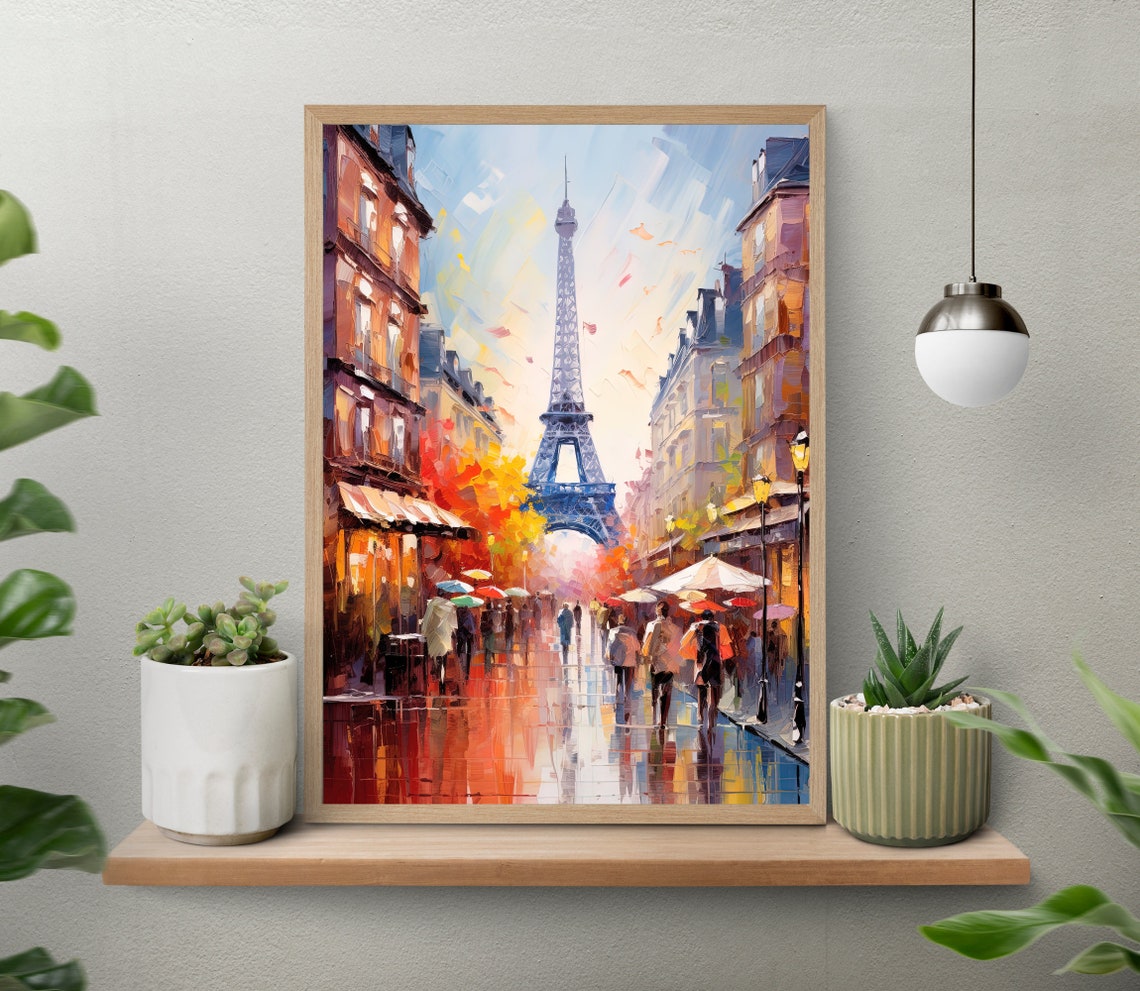 Paris Eiffel Tower Rainy Autumn Street Umbrellas Crowd Art Poster - Image 5