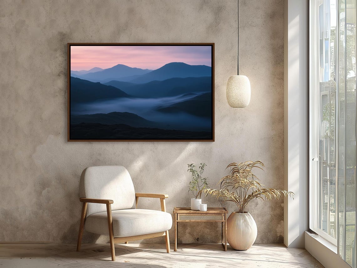 Misty Layered Blue Mountains At Dawn Panoramic Landscape Poster - Image 3