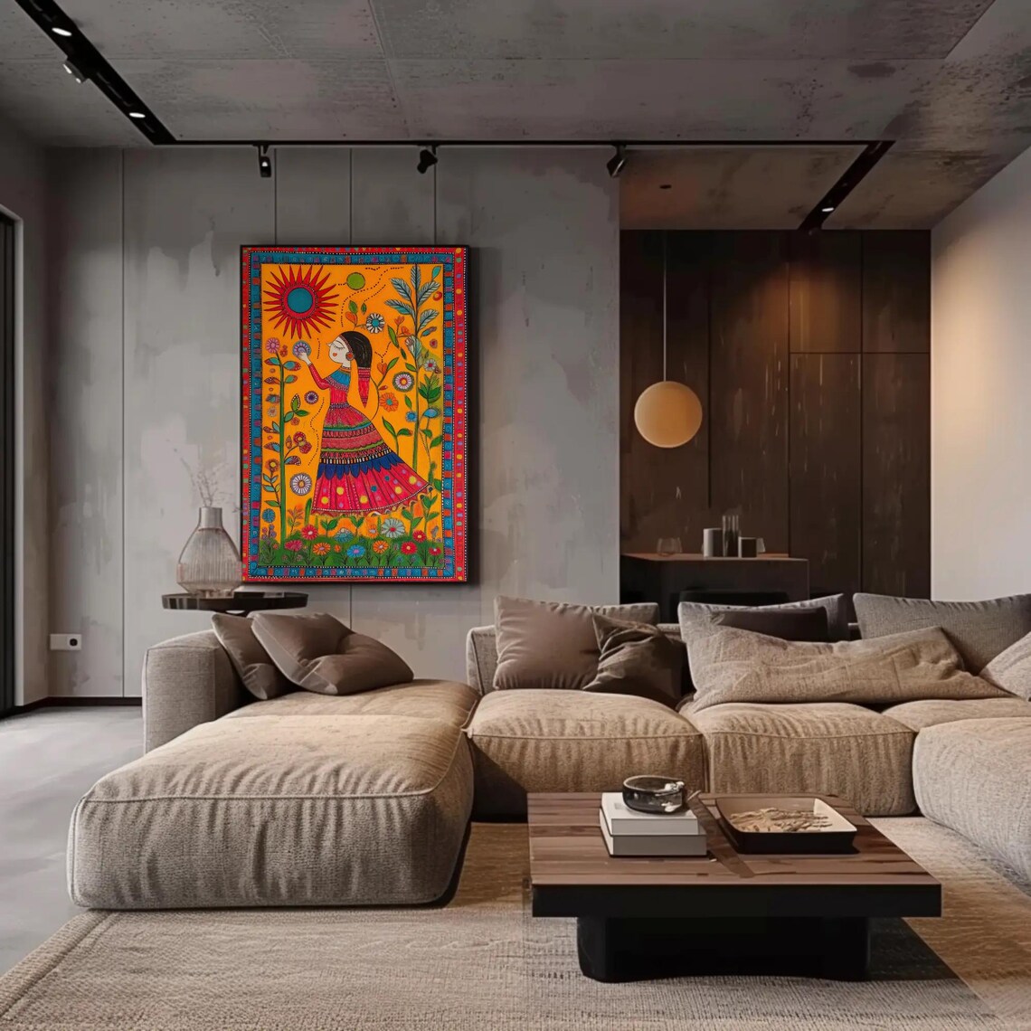 Mexican Folk Art Woman in a Sunlit Garden of Blooming Flowers Poster - Image 3