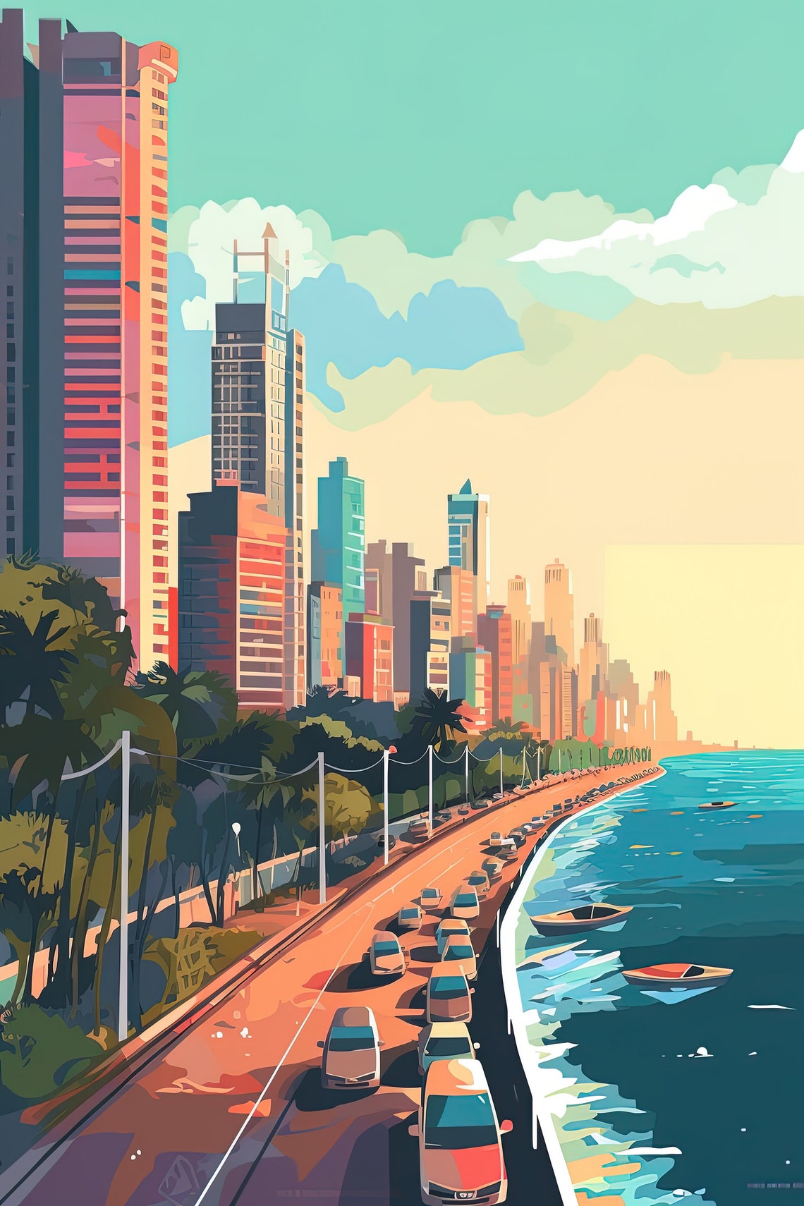 Mumbai Landscape Print Mumabi Painting Bombay Wall Art Indian Decor Indian Painting Mumbai Travel Poster India Art Indian Print - Image 3