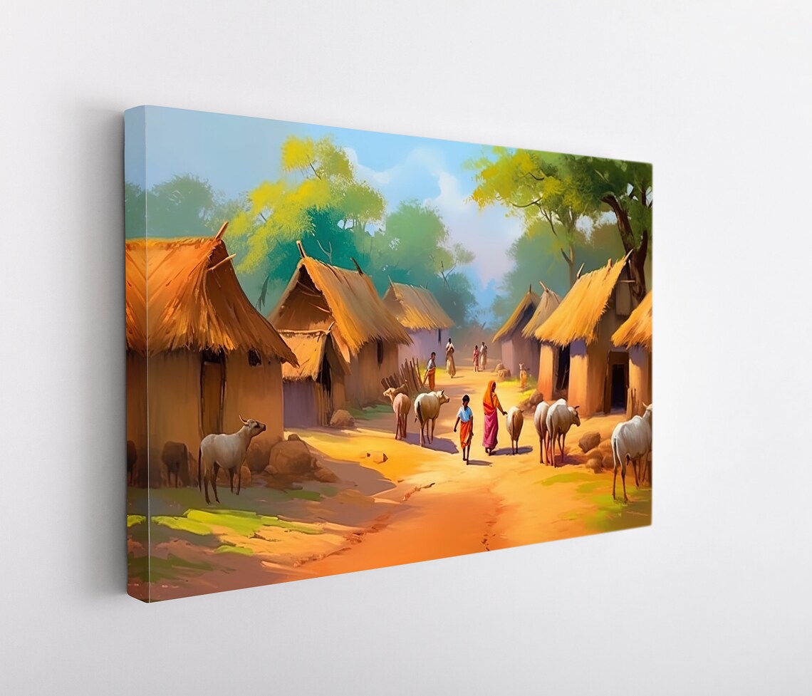 Indian Village Landscape, South Asian Art Print - Image 5