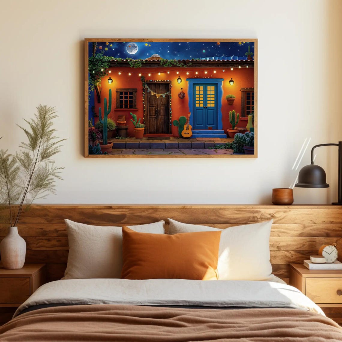 Mexican Casa Night Full Moon Glowing String Lights Festive Poster - Image 5