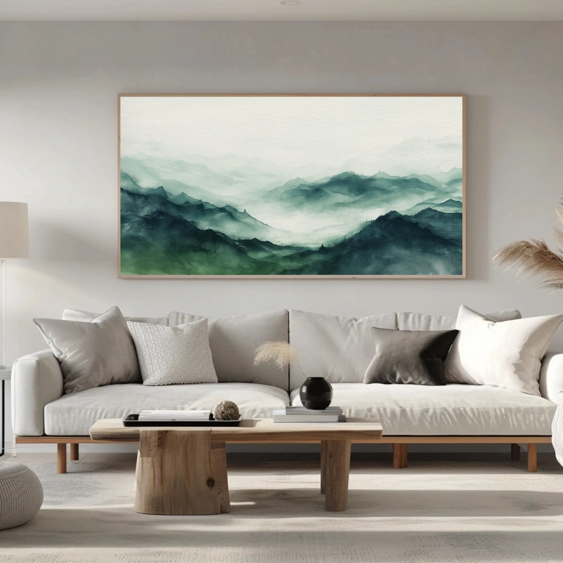 Misty Green Mountain Layers Soft Watercolor Landscape Art Poster - Image 4