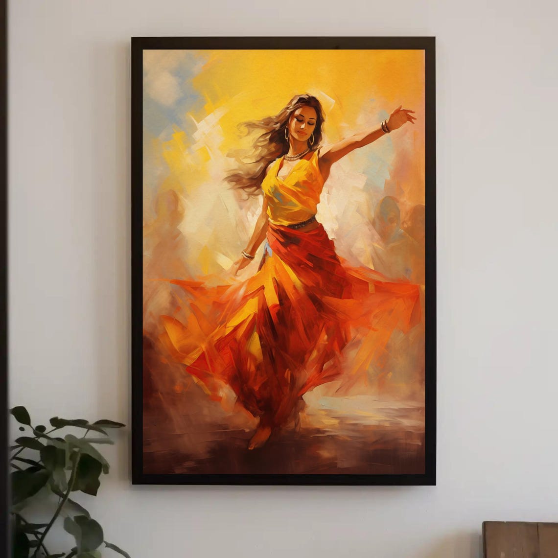 Joyful Indian Dancer In Yellow And Red Swirling Skirt Poster
