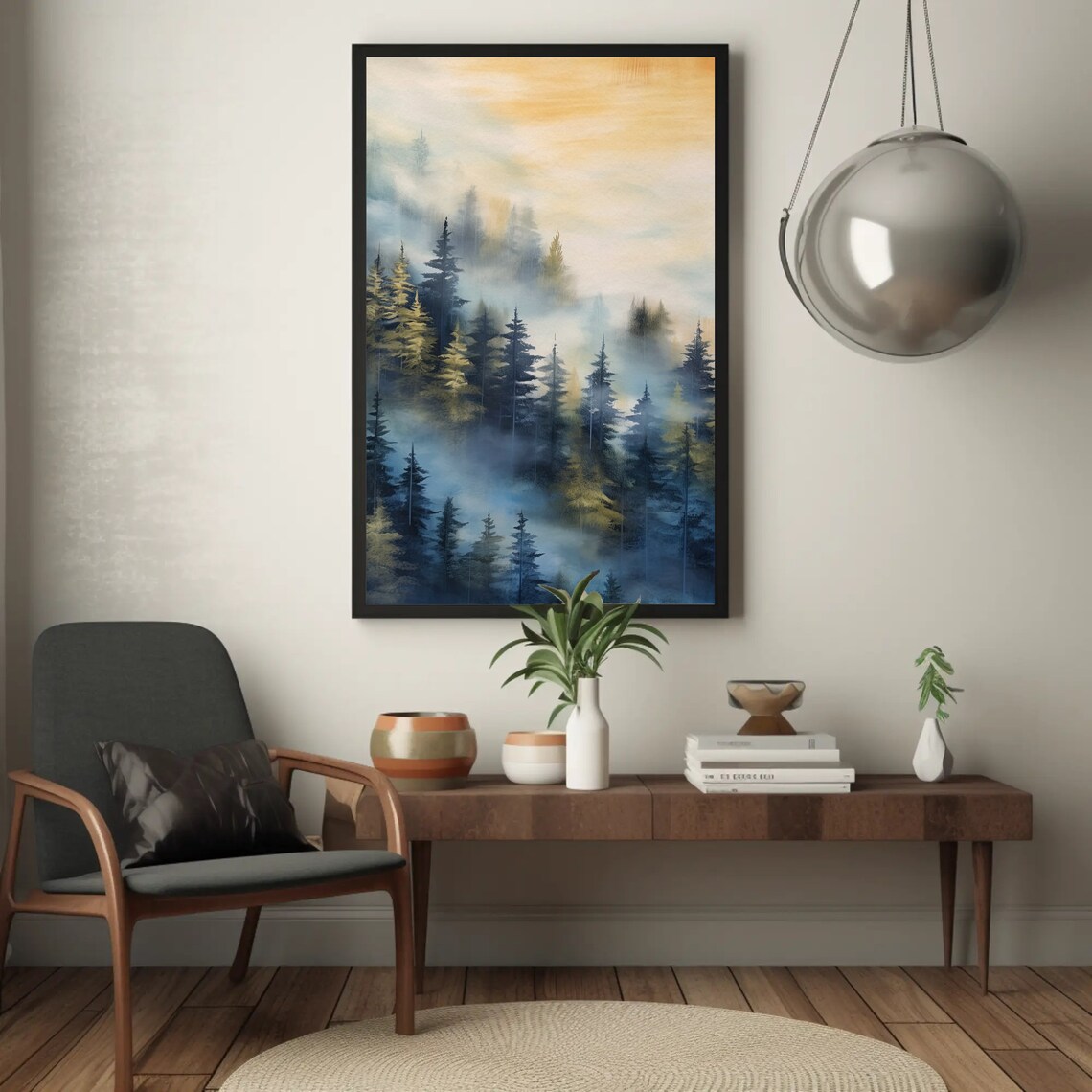 Misty Pine Forest At Golden Sunrise Foggy Woodland Tree Art Poster - Image 5