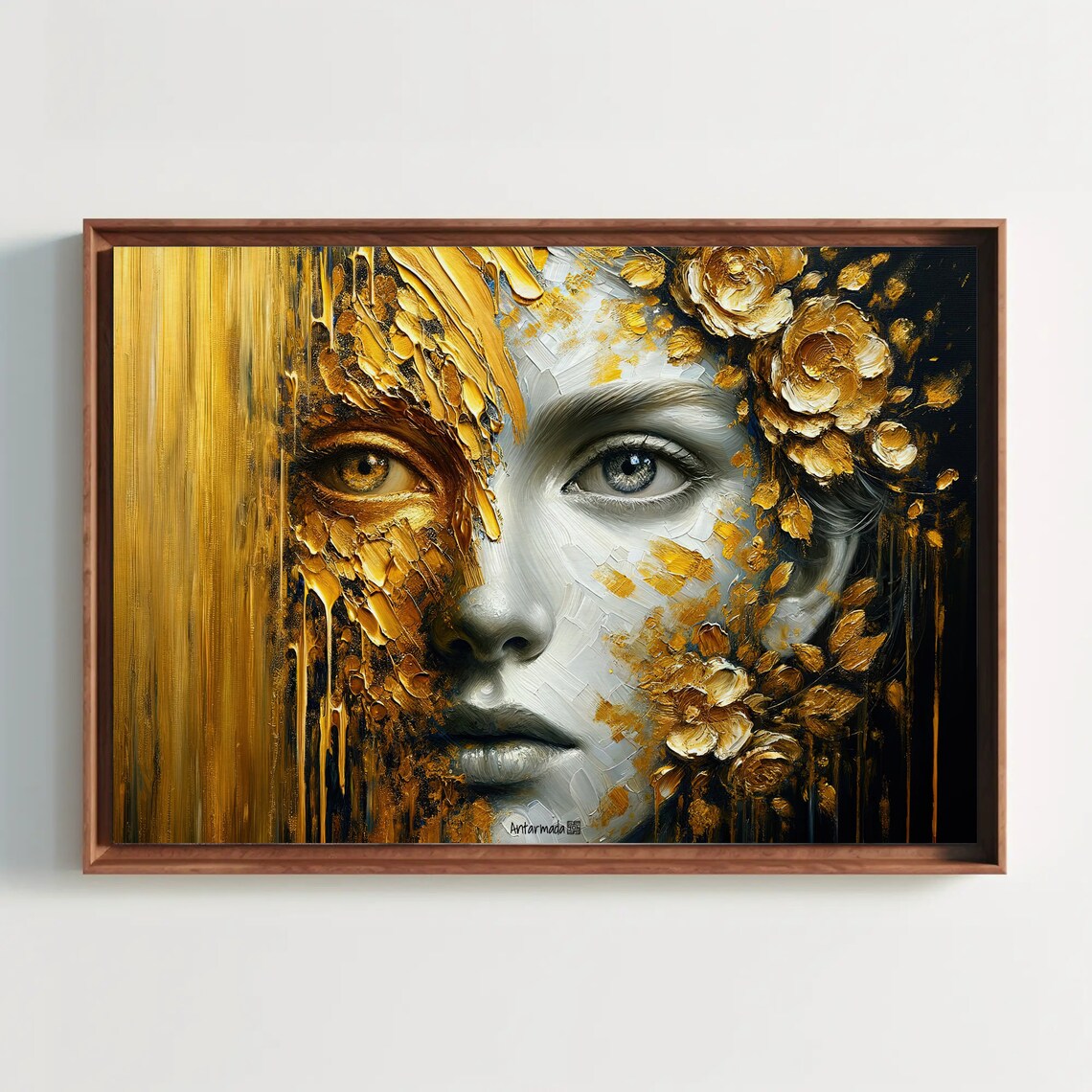 Golden Glimpse Portrait, Luxurious Hallway Art Print