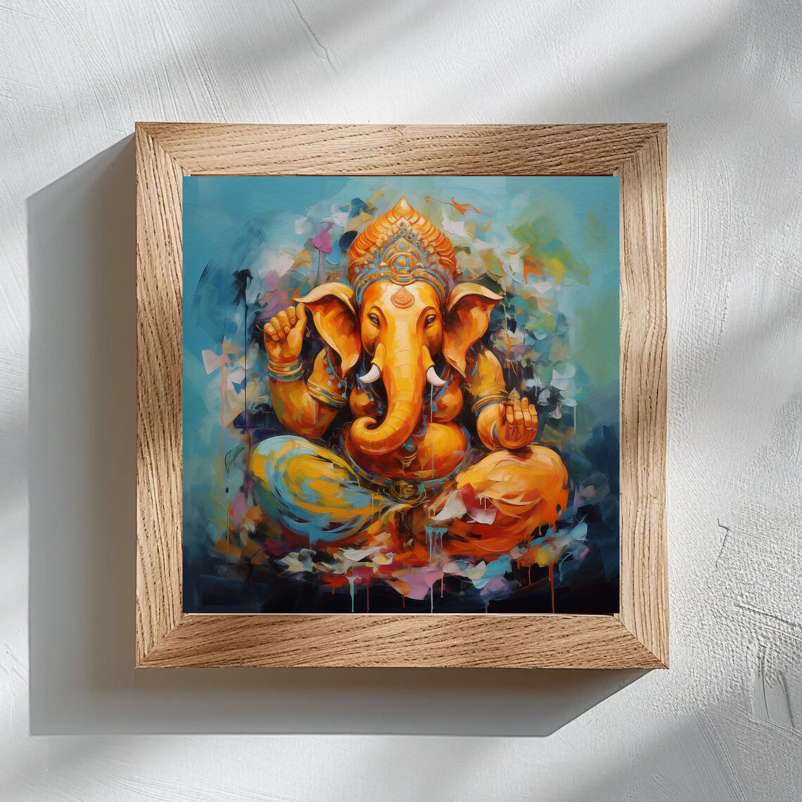 Seated Golden Ganesha on Blue Background Spiritual Art Poster - Image 3