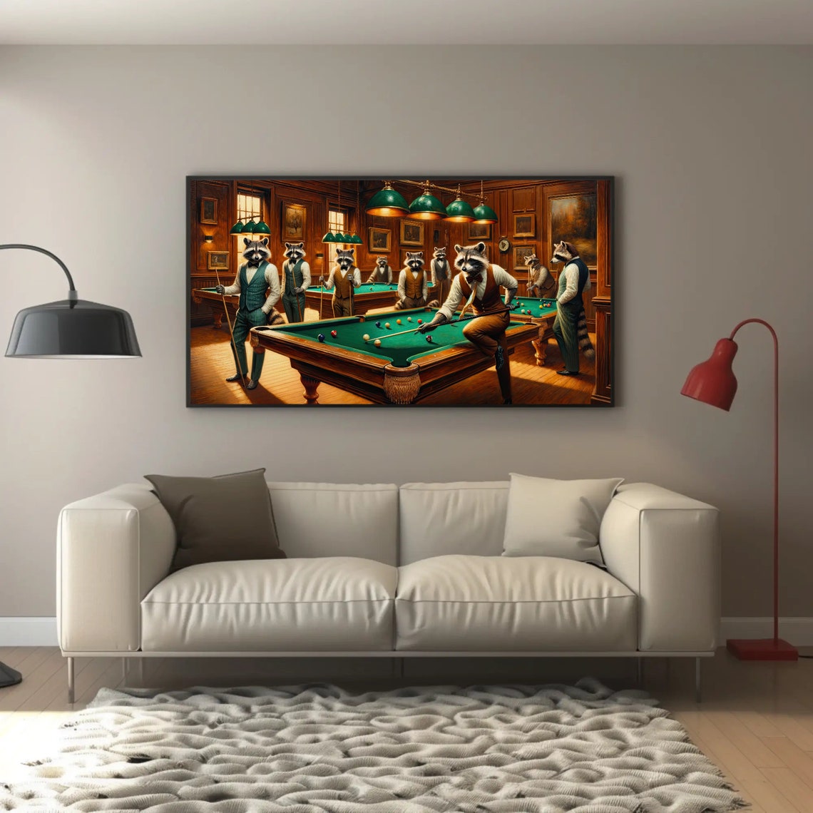 Raccoons Playing Pool Whimsical Billiard Hall Animal Art Poster - Image 4