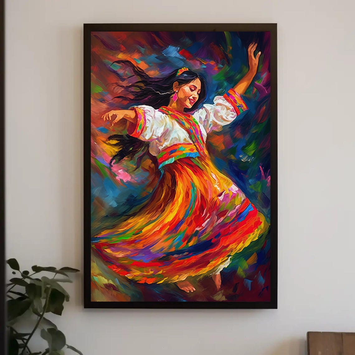 Peruvian Folk Dancer Twirling In A Rainbow Colored Skirt Poster